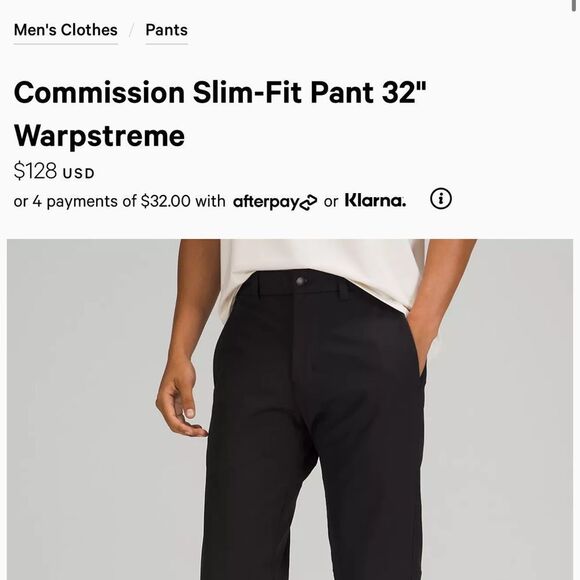 NWOT Lululemon Black Commission Slim-Fit Pant 39" Length Warpstreme, Size 30 - Picture 3 of 14